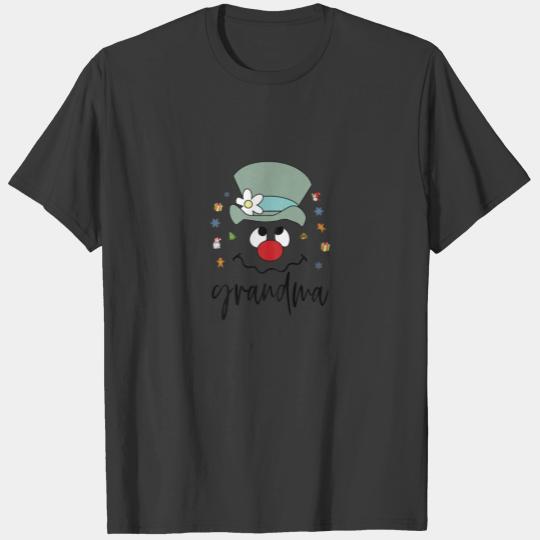 Womens Christmas Grandma Funny Snowman Face Person T-shirt