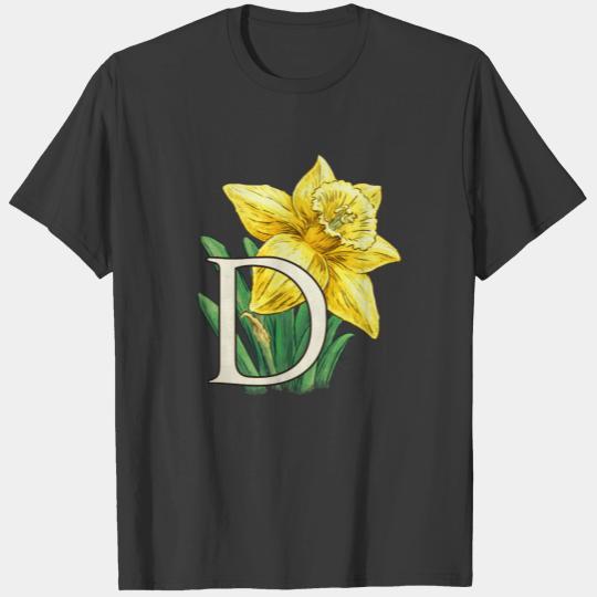 D for Daffodil Flower Monogram Baby Clothes T-shirt