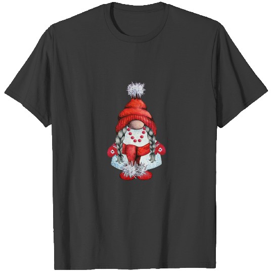 Christmas Gnome,Red Tinsel Scarf,Hat& Mittens T-shirt