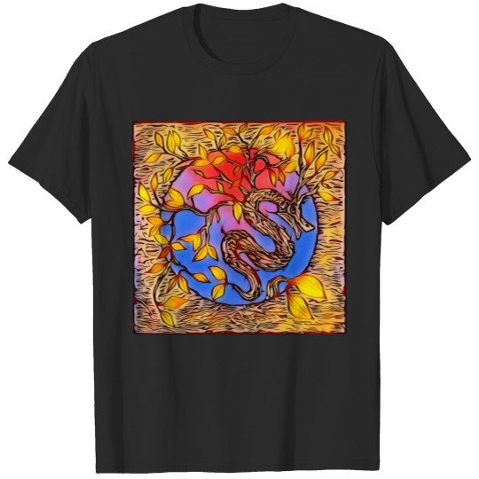 Discover Fall Fantasy Dragon in Cool Blue Hues on Black T-shirt