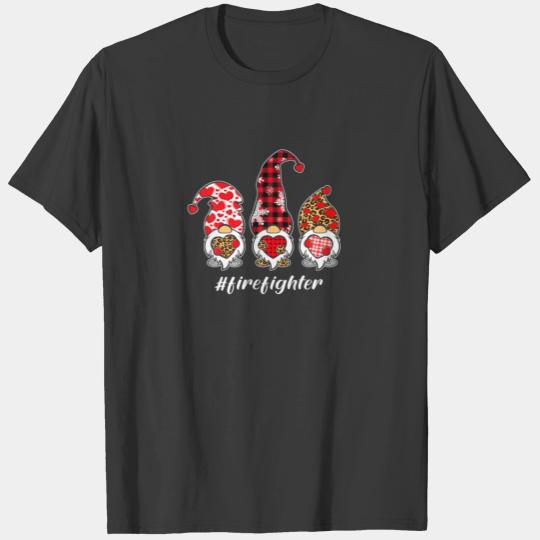 Leopard Firefighter Gnome Christmas Valentine Fami T-shirt