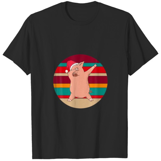 Discover Christmas Dabbing Santa Pig Snowman Santa Hat Retr T-shirt