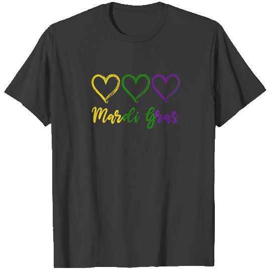 I Love Mardi Gras Funny Three Hearts For Mardi Gra T-shirt