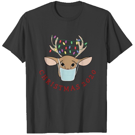 Cute Funny Christmas Reindeer Wearing Face Mask T-shirt