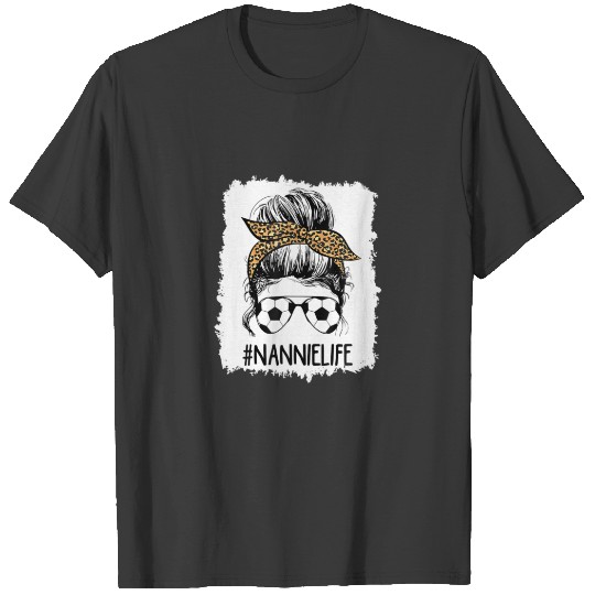 Bleached Soccer Nannie Life Messy Bun Hair Leopard T-shirt