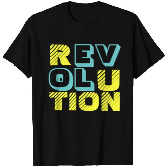 CREATIVE REVOLUTION LOVE TEXT IN YELLOW AND BLUE T-shirt