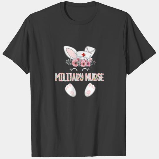 Military Nurse Easter Nurse Floral Bunny T-shirt