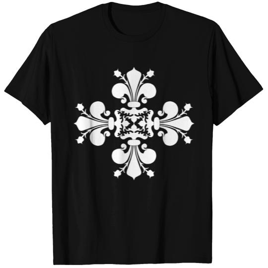 Elegant white fleur de lis damask motif T-shirt