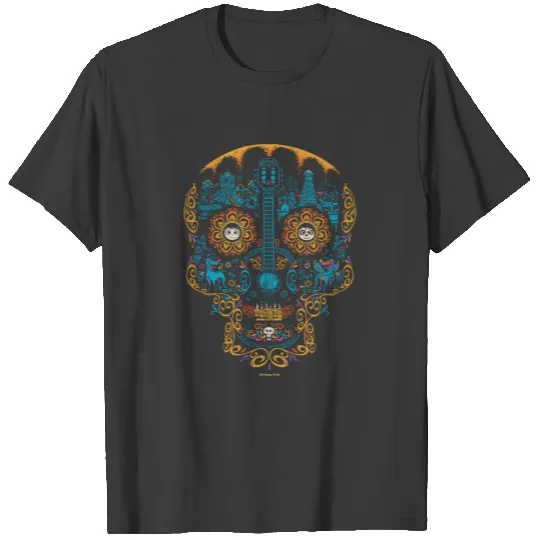 Disney Pixar Coco | Colorful Ornate Skull Guitar T-shirt