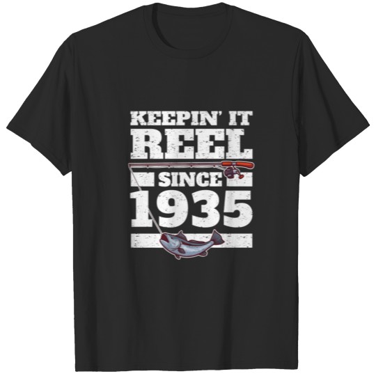 Discover Angler Born 1935 Year Of Birth Angling Reel Birthd T-shirt