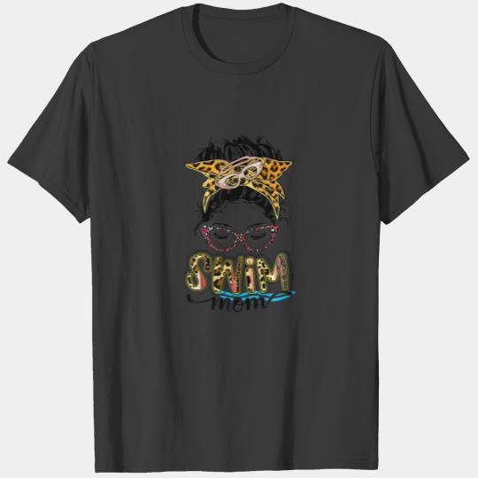 Messy Bun Swim Mom Leopard Bandana Mothers Day T-shirt