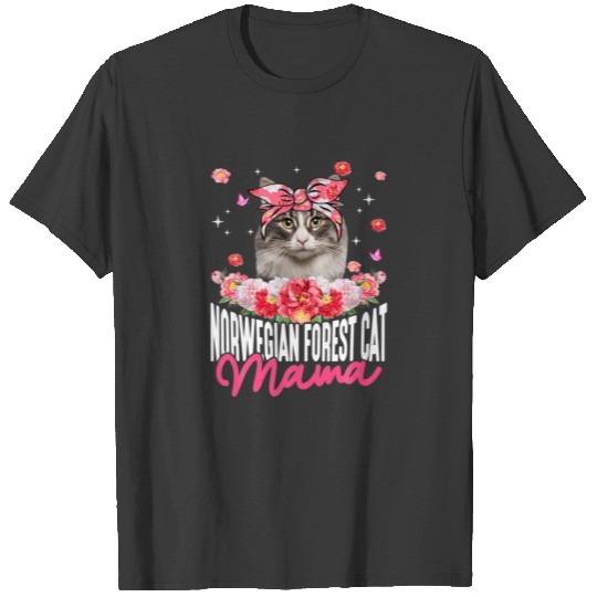 Cute Norwegian Forest Cat Mama Flower Bandana Moth T-shirt