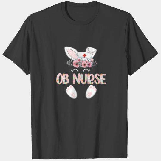 OB Nurse Easter Nurse Floral Bunny T-shirt