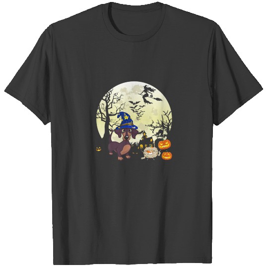 Funny Cute Dachshund Witch Dogs Lovers Halloween C T-shirt