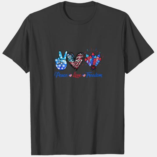 Peace Love Freedom 4th Of July Us Flag Fireworks T-shirt