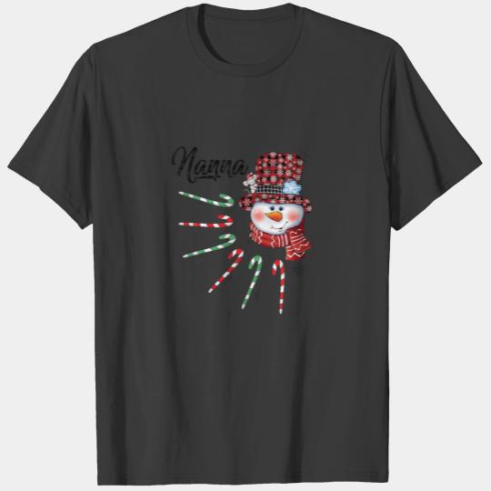 Snowman Nanna Candy Cane Red Plaid Christmas Gifts T-shirt