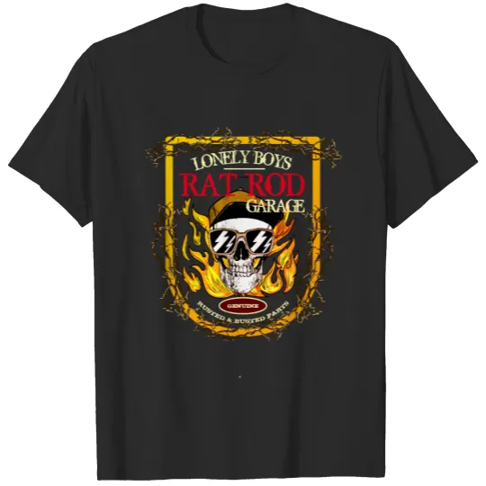 Lonely Boys Rat Rod Garage Mechanic Dude & Flames T-shirt