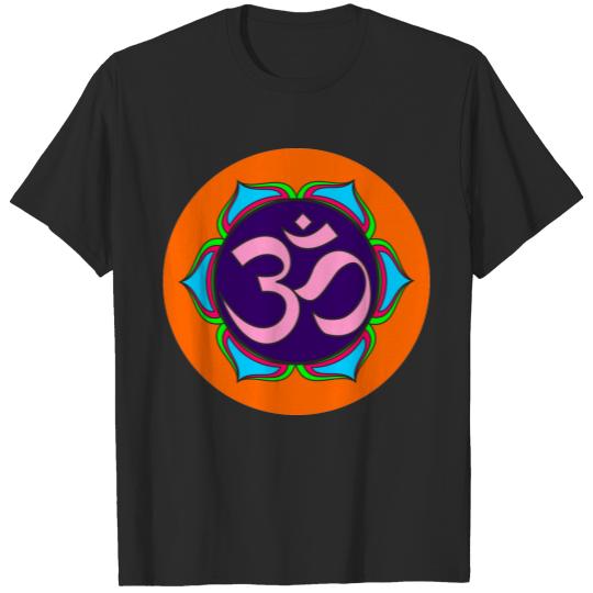om symbol sacred Buddhism religion zen yoga flower T-shirt