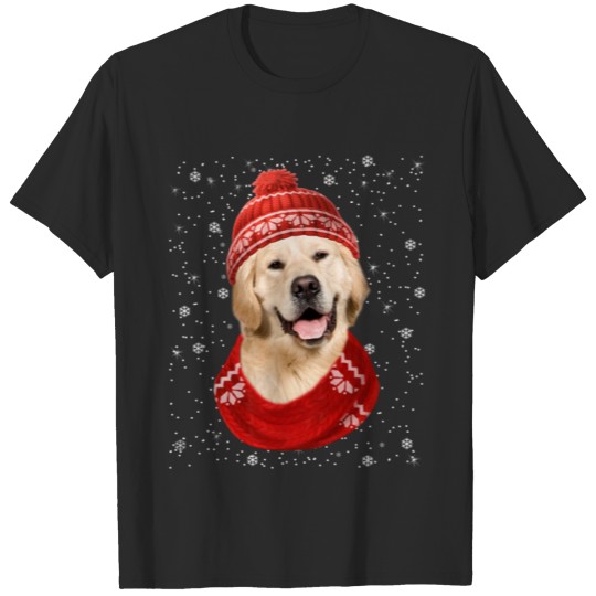 Discover Xmas Golden Retriever Dog Red Beanie Funny Gift T-shirt