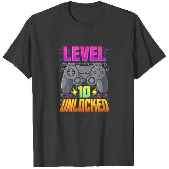 Level 10 Unlocked Video Game Boys 10Th Birthday Ga T-shirt