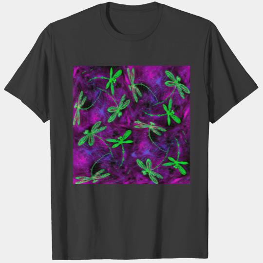 Lime Green Dragonflies on Hot Pink and Purple T-shirt