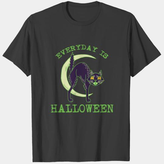 Vintage Green Halloween Cat-Everyday is Halloween T-shirt