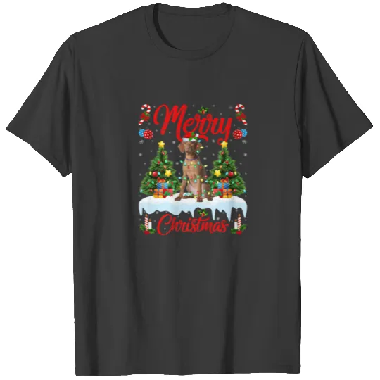 Vizsla Dog Lover Xmas Lighting Santa Hat Vizsla Ch T-shirt
