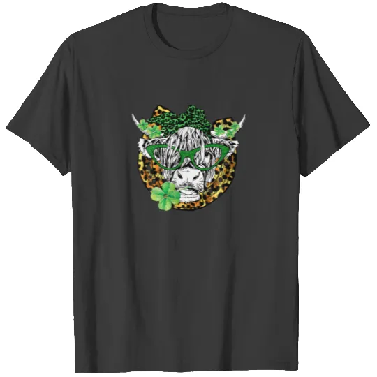 Leopard Highland Cow Lucky Shamrock Cow Lover St P T-shirt