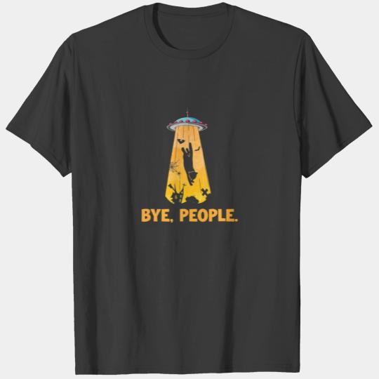 UFO Bye People Funny Halloween Moon Pumpkin Black T-shirt