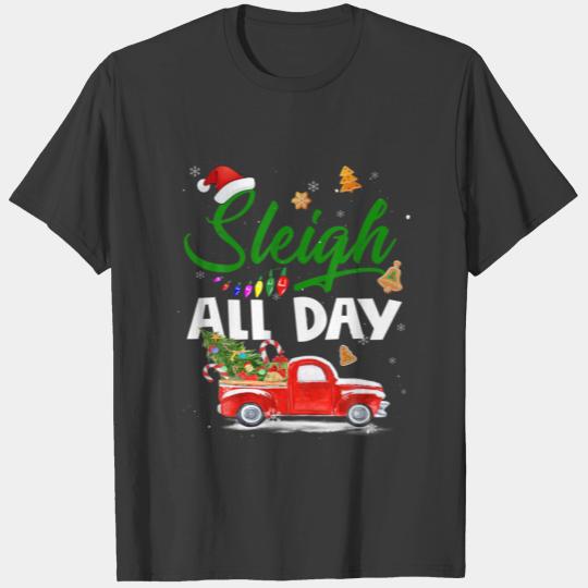 Vintage Sleigh All Day Retro Red Truck Pick Up Chr T-shirt
