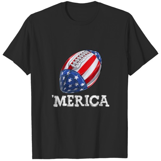Discover Patriotic Merica USA Flag Football Lover Sport 4Th T-shirt