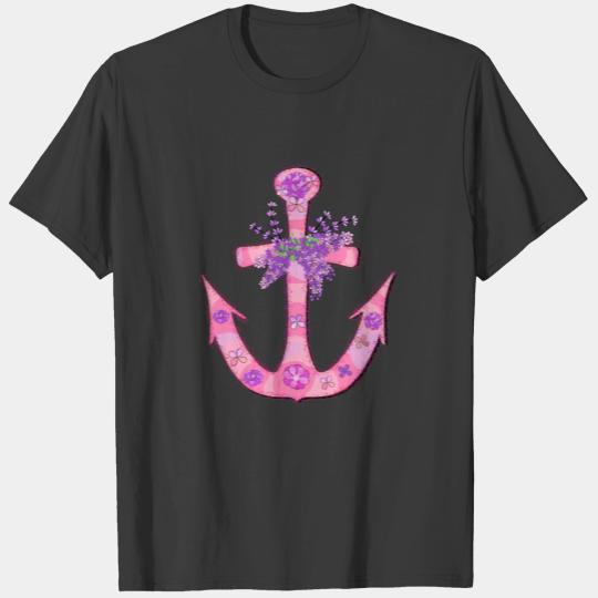 Lilac anchor purple nautical flower botanical T-shirt