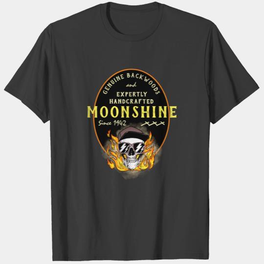 Moonshine Funny Genuine Backwoods Flaming Skull T-shirt
