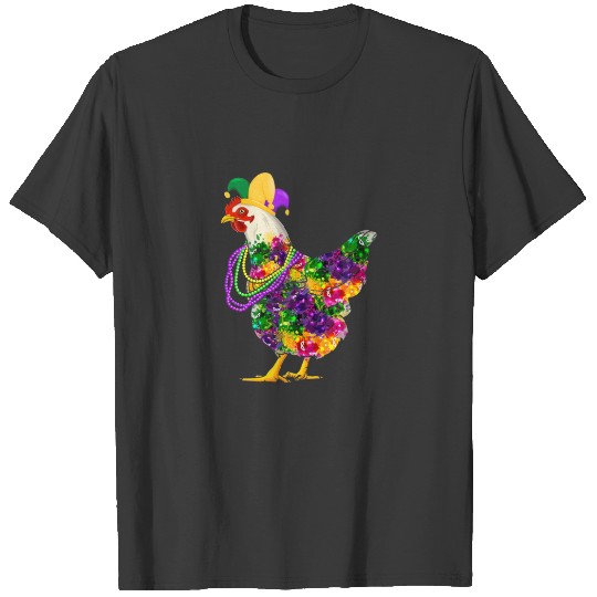 Happy Mardi Gras Cute Chicken Wearing Beads Jester T-shirt