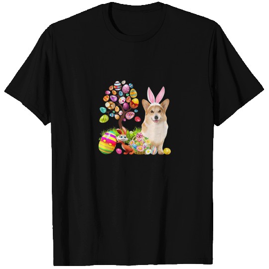 Bunny Corgi Dog Happy Easter Eggs Tree T-shirt