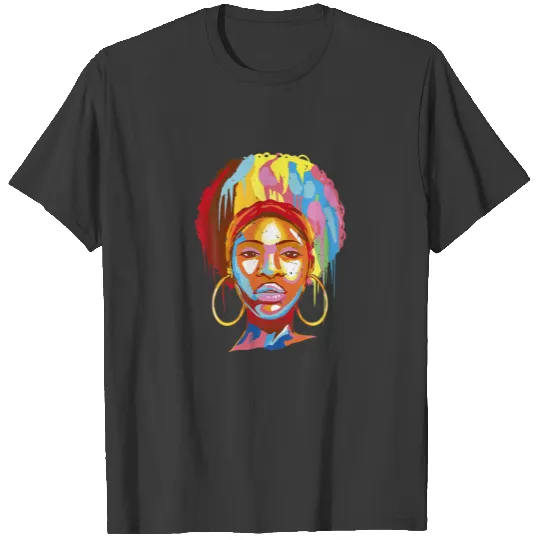 Black Melanin African American Afro Lady Black His T-shirt