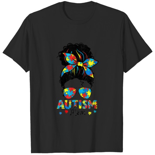 Discover Messy Bun Sunglasses Bandana Autism Awareness Moth T-shirt