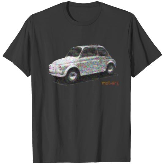 Classic Fiat 500 in white on light pink T-shirt