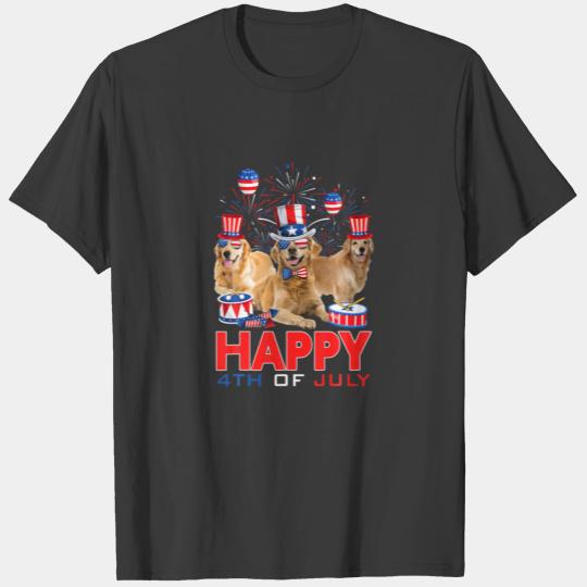 Three Golden Retriever Dogs American Flag Happy 4T T-shirt