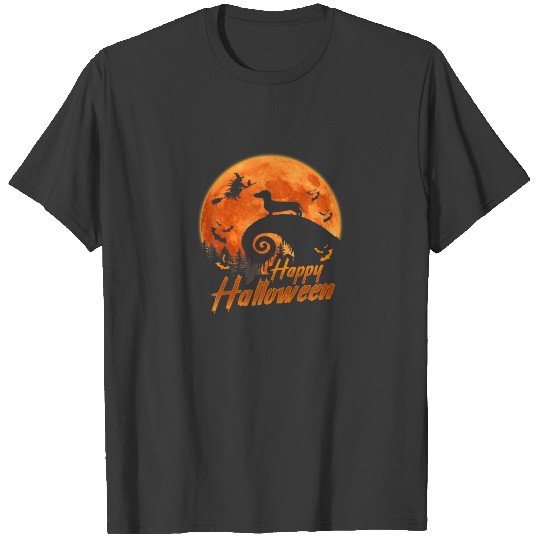 Dachshund Dog And Moon Funny Halloween T-shirt