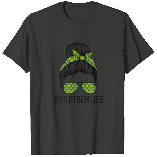 Rad Tech Women Messy Bun St Patrick's Day Shamrock T-shirt