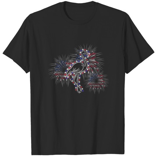Discover Flamingo American Flag Fireworks Patriotic Birds L T-shirt