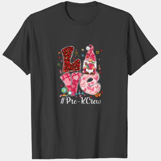 Funny Gnome Love Pre-K Teacher Leopard Valentines T-shirt