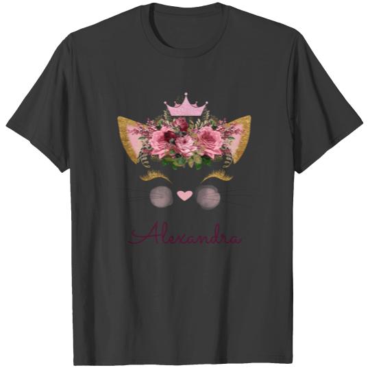 Pink Rose Gold Kitty Monogram Birthday T-shirt