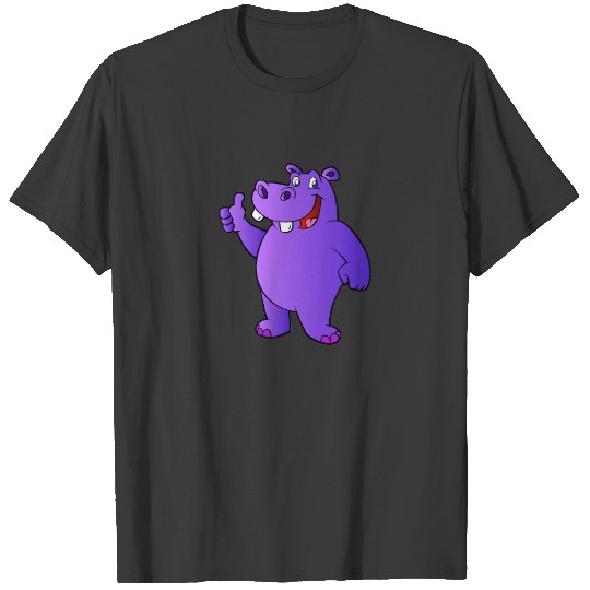 purple hippo cartoon T-shirt