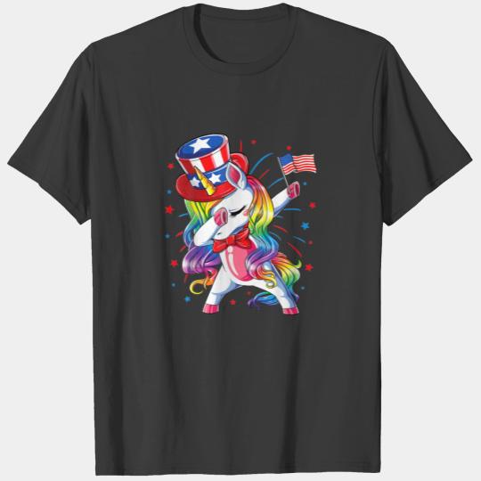 Dabbing Unicorn 4Th Of July Girls Kids Women Ameri T-shirt
