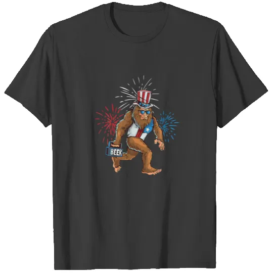 4Th Of July Bigfoot Hold Beer Fireworks American F T-shirt