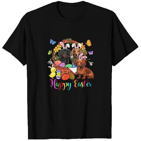 Three Bunny Dachshund Dogs In Easter Eggs Basket T-shirt