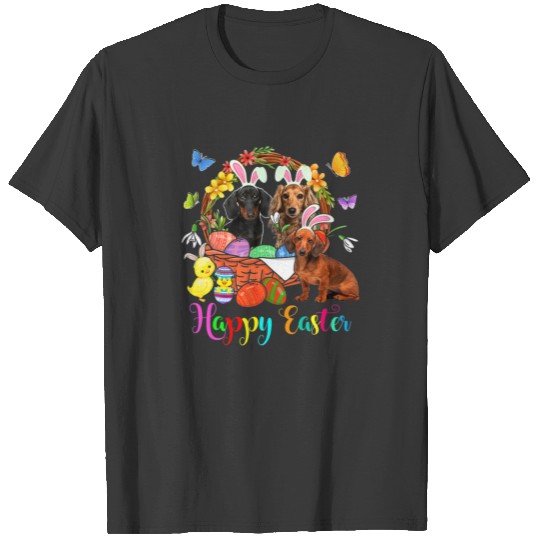 Three Bunny Dachshund Dogs In Easter Eggs Basket T-shirt