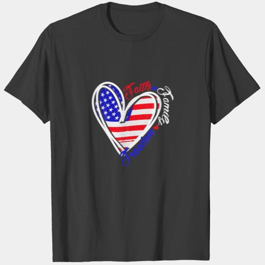 Faith Family Freedom USA Flag Heart 4Th Of July Pa T-shirt